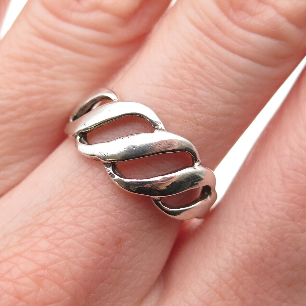 925 Sterling Silver Vintage Modernist Ribbed Oxidized Ring Size 6.75